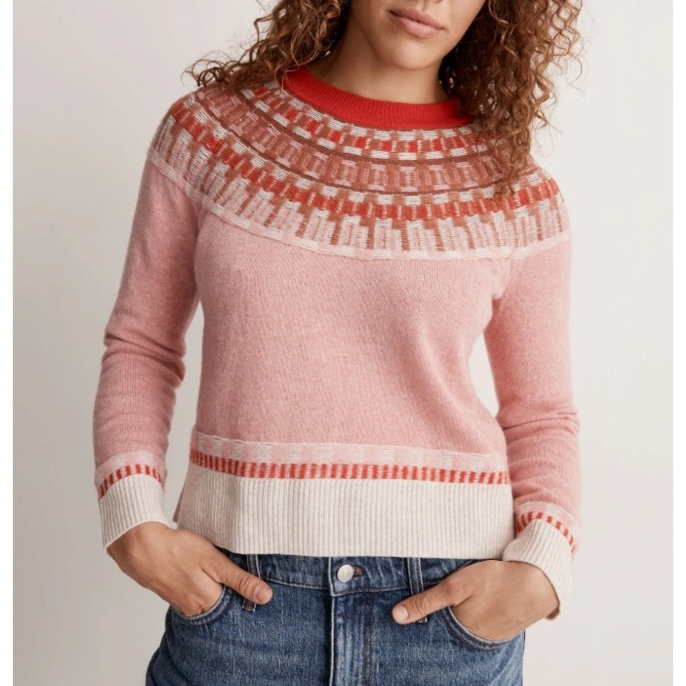 MADEWELL Fair Isle Mayer Pullover Sweater Heather Blossom Pink Women Size Medium
